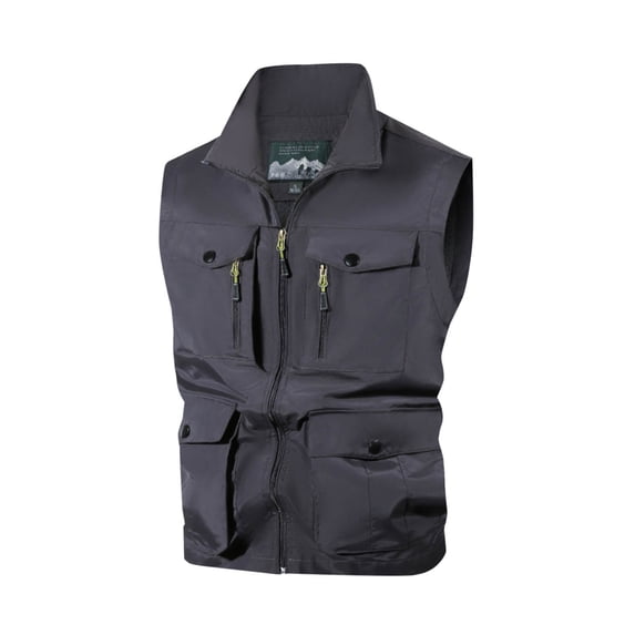 Fewfanhot Men Stand Collar Multi Zip Pocket Utility Vest, Breathable Mesh Lined Outdoor Fishing Hunting Sleeveless Cargo Waistcoat
