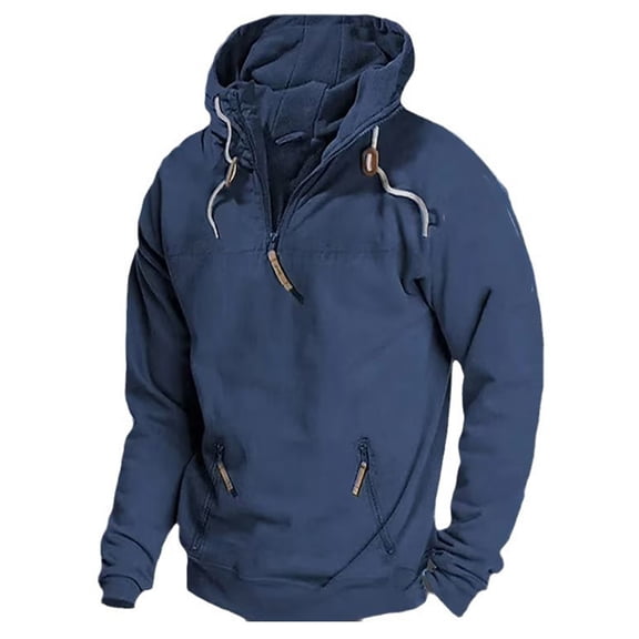 Fewfanhot Men Sweatshirt 1/4 Zip Pullover Winter 2025 Soild Color Outdoor Stand Collar Sweatshirt Sweatshirts With Pockets