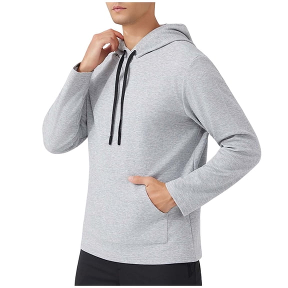 Fewfanhot Men Sweatshirt Casual Long Sleeve Fleece Hoodies Drawstring Workout Pullover with Kanga Pocket