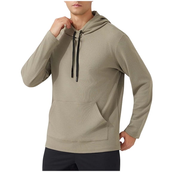 Fewfanhot Men Sweatshirt Casual Long Sleeve Fleece Hoodies Drawstring Workout Pullover with Kanga Pocket