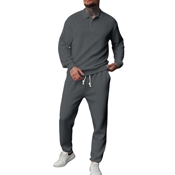 Fewfanhot Men Sweatsuits Sets 2 Piece Set Casual Outfits Long Sleeve Shirt & Pants Tracksuit Loungewear Athletic Jogger Sweatsuit