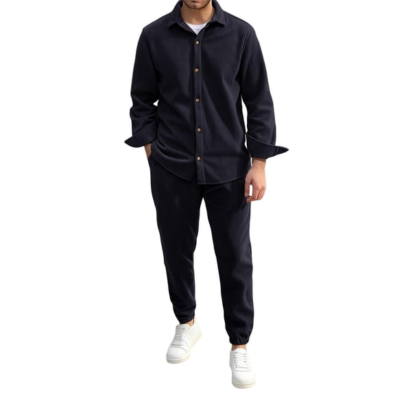 Fewfanhot Men Sweatsuits Sets Cargo Jacket Tracksuit Set 2 Pieces Solid Color Long Sleeve Button up Jacket and Cargo Pants Set