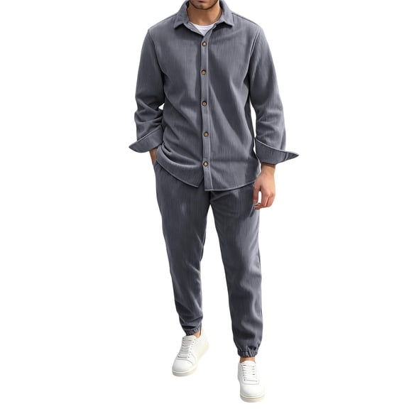 Fewfanhot Men Sweatsuits Sets Cargo Jacket Tracksuit Set 2 Pieces Solid Color Long Sleeve Button up Jacket and Cargo Pants Set