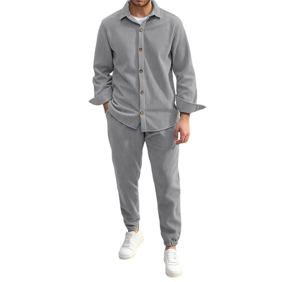 Fewfanhot Men Sweatsuits Sets Cargo Jacket Tracksuit Set 2 Pieces Solid Color Long Sleeve Button up Jacket and Cargo Pants Set