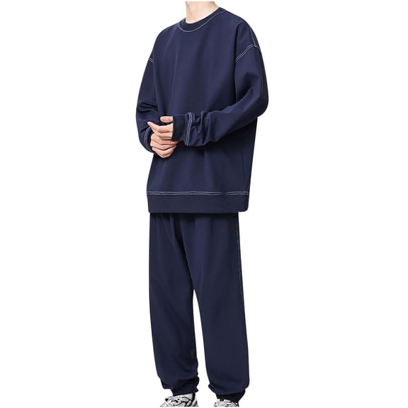 Fewfanhot Men Sweatsuits Sets Tracksuit Knit Jacquard 2 Piece Long Sleeve Pullover Jogging Tracksuit Athletic running Casual