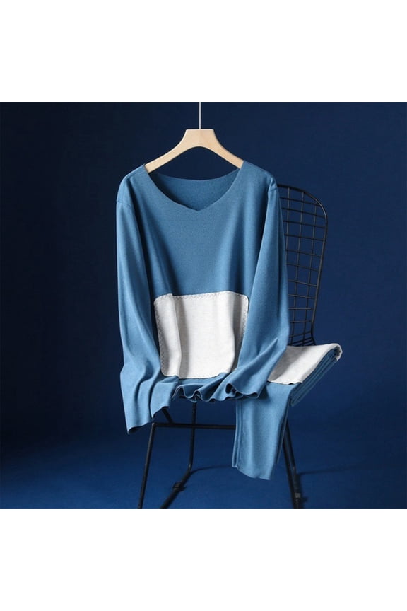 Men V-Neck Long Sleeve Thermal Set with Silk Patch Details and Thickened Velvet for All-Day Comfort and Warmth