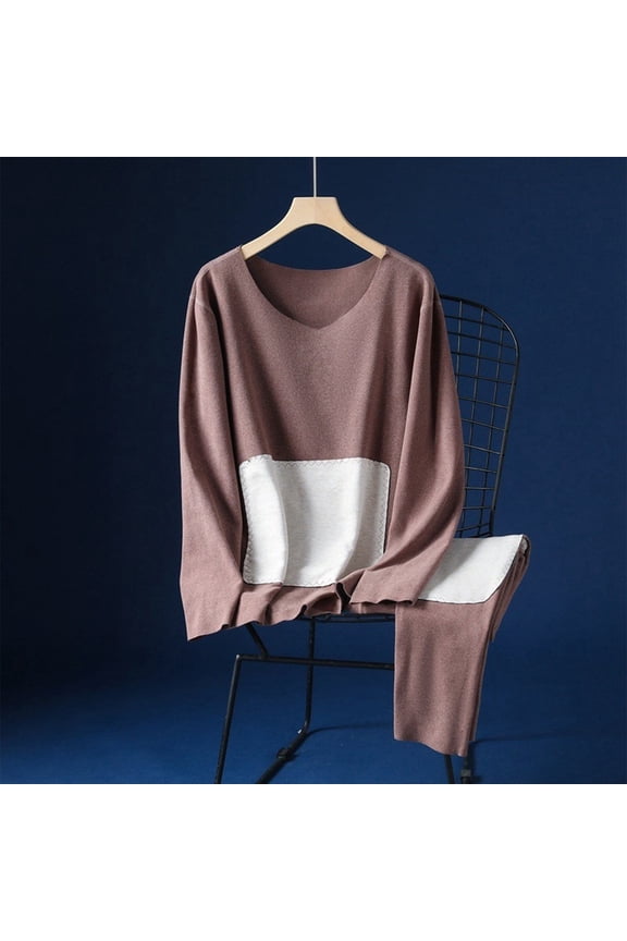 Men V-Neck Long Sleeve Thermal Set with Silk Patch Details and Thickened Velvet for All-Day Comfort and Warmth