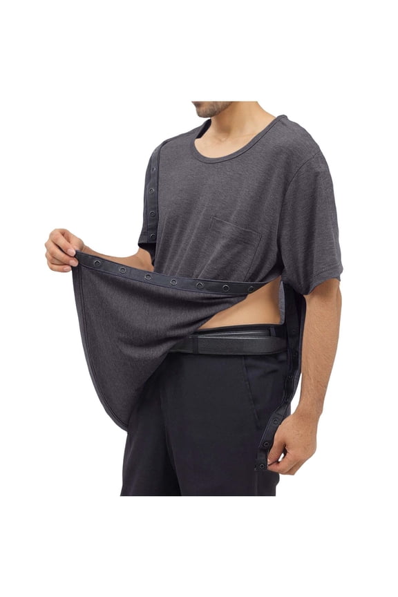 Men's Adaptive Post-Surgery T-Shirt, Side Snap Opening Short Sleeve Shirt for Dialysis, Port Access, Rehab, S-3XL