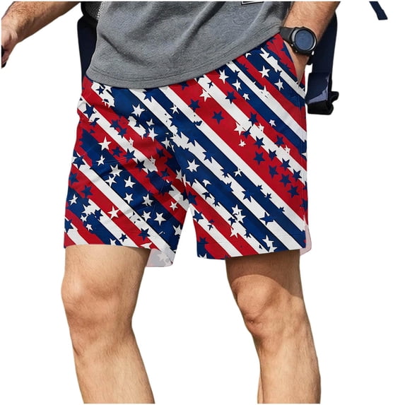 Fewfanhot Men's American Flag Print Casual Shorts, Patriotic Stripe Quick-Dry Summer Board Shorts with Pockets, S-3XL