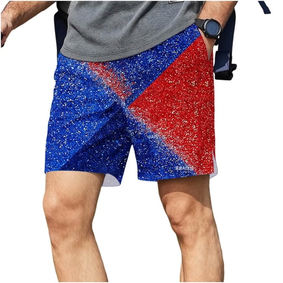 Fewfanhot Men's American Flag Print Casual Shorts, Patriotic Stripe Quick-Dry Summer Board Shorts with Pockets, S-3XL