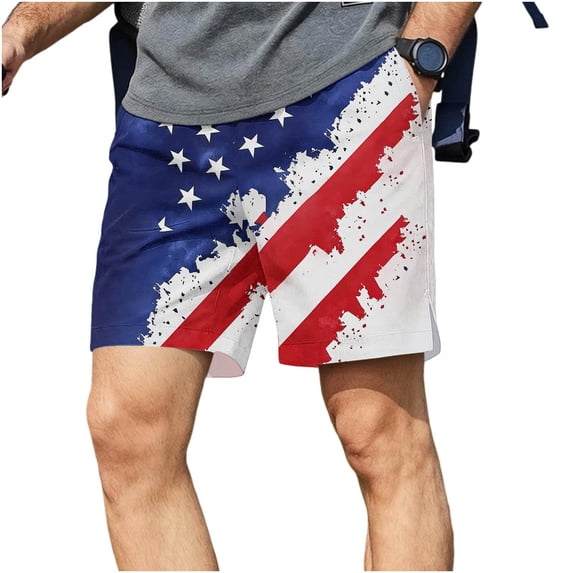 Fewfanhot Men's American Flag Print Casual Shorts, Patriotic Stripe Quick-Dry Summer Board Shorts with Pockets, S-3XL
