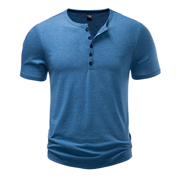 Fewfanhot Men's Bamboo Textured Henley T-Shirt, Short Sleeve Button Placket Casual Tee, Essentials Breathable Fashion Top, Gifts for Him, S-2XL
