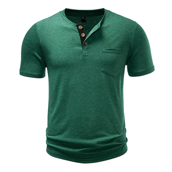Fewfanhot Men's Bamboo Textured Henley T-Shirt, Short Sleeve Button Placket Casual Tee, Essentials Breathable Fashion Top, Gifts for Him, S-2XL