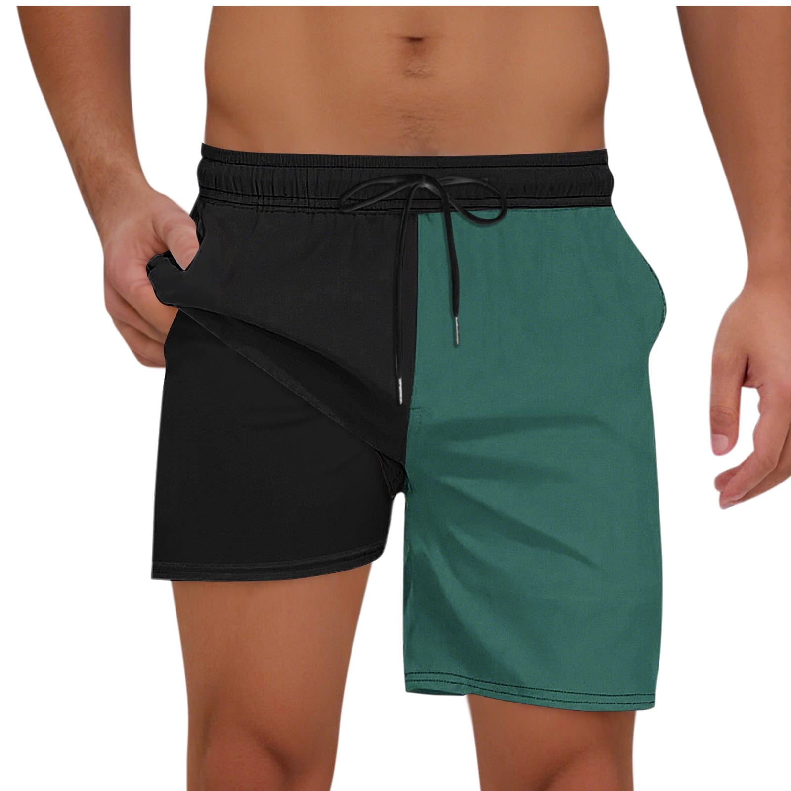 Fewfanhot Men's Beach Shorts Double-layer Color Block Swim Trunks ...