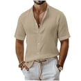 thumbnail image 1 of Fewfanhot Men's Big and Tall Cotton Linen Blend Solid Polo Shirt, Button-Down Short Sleeve Casual Beach Top, Breathable Summer Shirt, S-3XL, 1 of 6