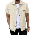 thumbnail image 1 of Fewfanhot Men's Big and Tall Linen Blend Short Sleeve Button-Down Shirt, Casual Camp Collar Shirt with Chest Pocket, Breathable Summer Top, S-3XL, 1 of 5