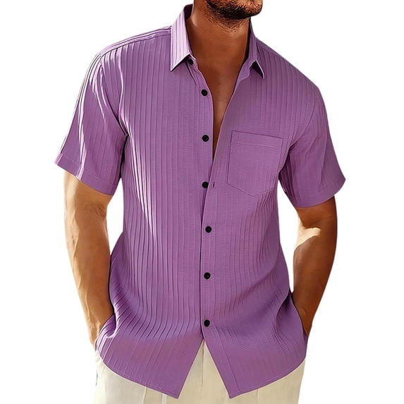 Fewfanhot Men's Big and Tall Striped Summer Button-Down Shirt, Relaxed Fit Short Sleeve Beach Shirt, Casual Vacation Top, S-3XL