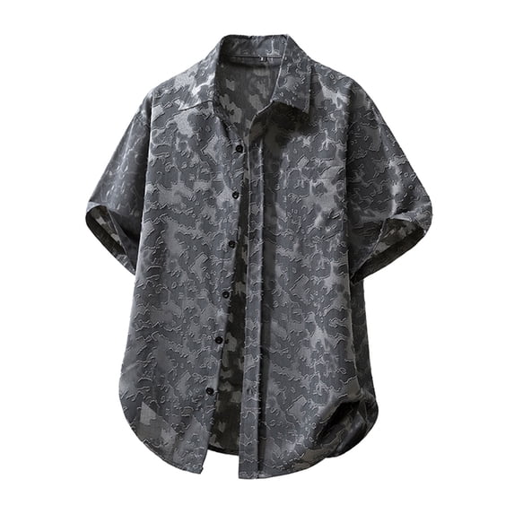 Fewfanhot Men's Big and Tall Vintage Washed Solid Camp Collar T Shirt, Short Sleeve Button Down Beach Casual Summer Tee Tops, S-3XL