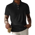 thumbnail image 1 of Fewfanhot Men's Cable-Knit Textured Collared Short Sleeve Top, Casual 3-Button Shirt, Breathable Summer Tee Tops, S-3XL, 1 of 5