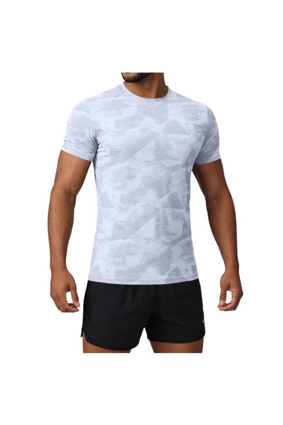 Men's Camo Print Athletic T-Shirt, Quick Dry Short Sleeve Workout Top, Slim Fit Breathable Gym Running Shirt, M-3XL