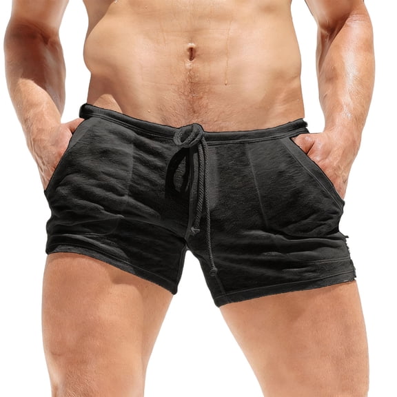 Fewfanhot Men's Casual Lounge Shorts 3/8 Length Pants Solid Color Design, Elastic Waist with Drawstring & Pockets
