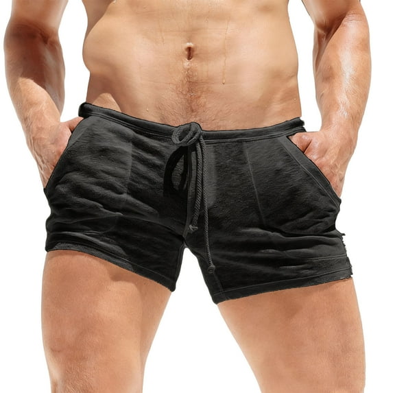 Fewfanhot Men's Casual Lounge Shorts 3/8 Length Pants Solid Color Design, Elastic Waist with Drawstring & Pockets