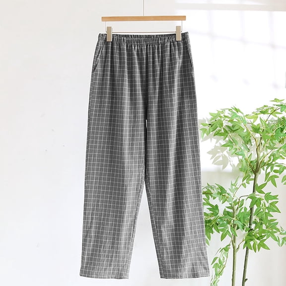 Fewfanhot Men's Casual Plaid Pajama Pants Straight Full-Length Design with Pockets, Elastic Waist Sleepwear, M-XL