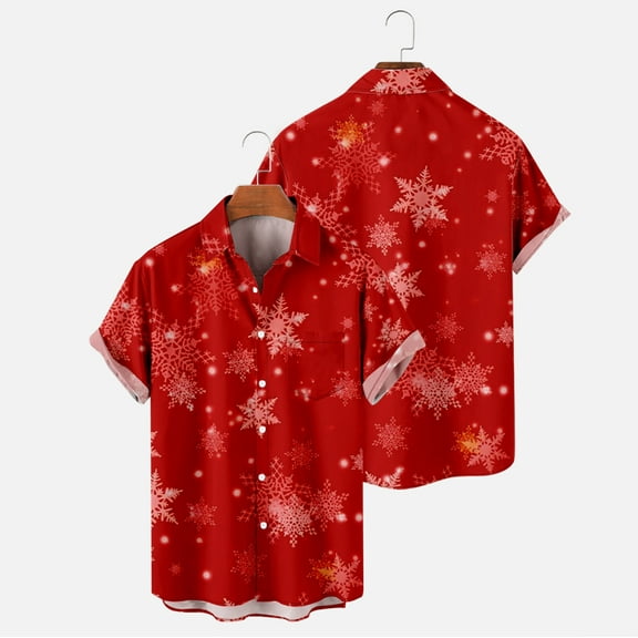 Fewfanhot Men's Christmas Casual Short Sleeve Shirt with Print - Featuring a Comfortable Turndown Collar Blouse, Relaxed Short Sleeve Fit for Male