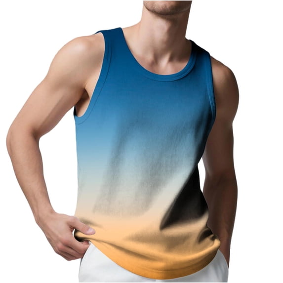 Fewfanhot Men's Color Gradient Slim Fit Tank Top, Wide Strap Athletic Shirt for Gym Workout and Sports Activities