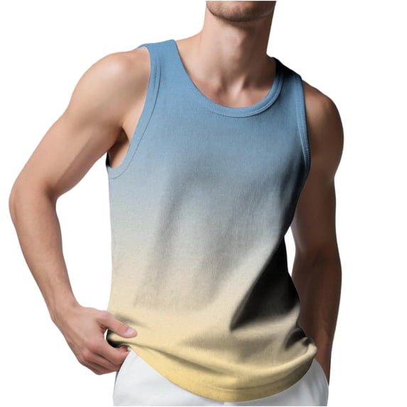 Fewfanhot Men's Color Gradient Slim Fit Tank Top, Wide Strap Athletic Shirt for Gym Workout and Sports Activities