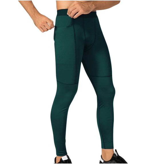 Fewfanhot Men's Compression Pants with Side Pocket, Stretchy Athletic Tights, Contrast Stitch Workout Bottoms for Gym & Outdoor Sports, Multi-Color