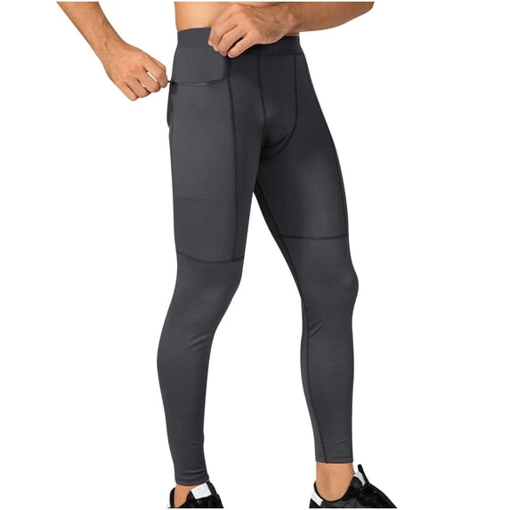 Fewfanhot Men's Compression Pants with Side Pocket, Stretchy Athletic Tights, Contrast Stitch Workout Bottoms for Gym & Outdoor Sports, Multi-Color