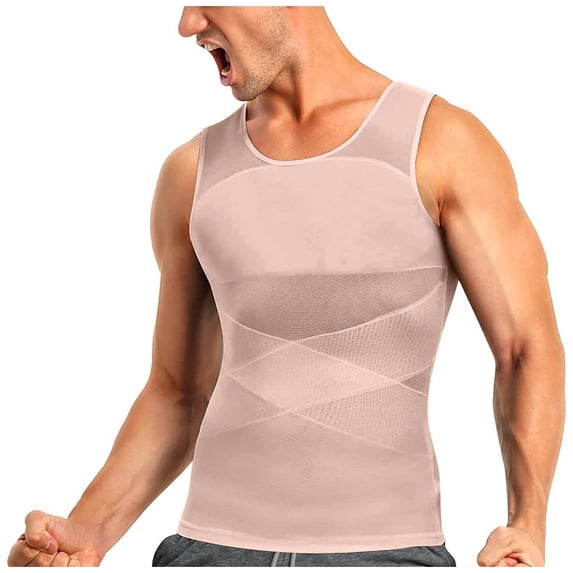 Fewfanhot Men's Corset Compression Tank Top Firm Control Sleeveless Shirt Body-Shaping Wear for Workouts, Posture Support and Athletic Performance
