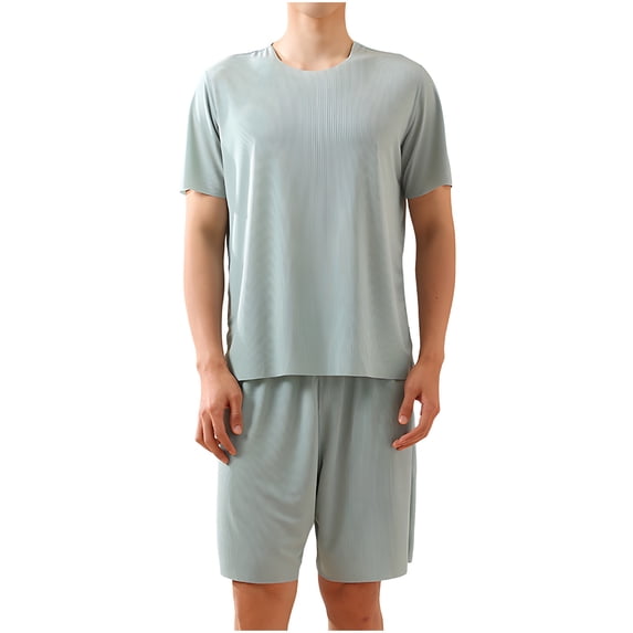 Fewfanhot Men's Cotton Short Sleeve Pajama Set, Soft Cooling Sleep Shirt and Lounge Shorts, Breathable Summer Moisture Wicking Casual Sleepwear Set,S-4XL