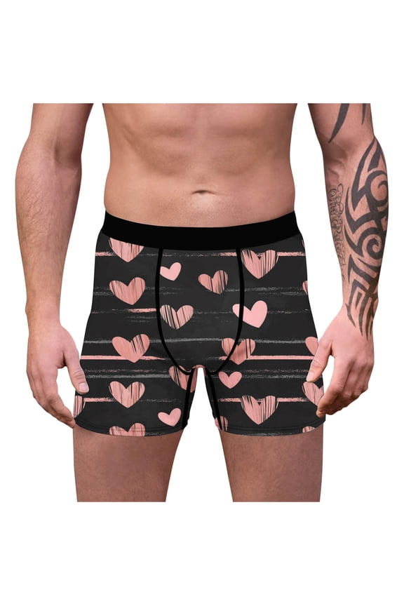 Men's Fashion Printed Fitted Boxer Briefs Elastic Waist Moisture-Wicking Underpants Soft Breathable Underwear