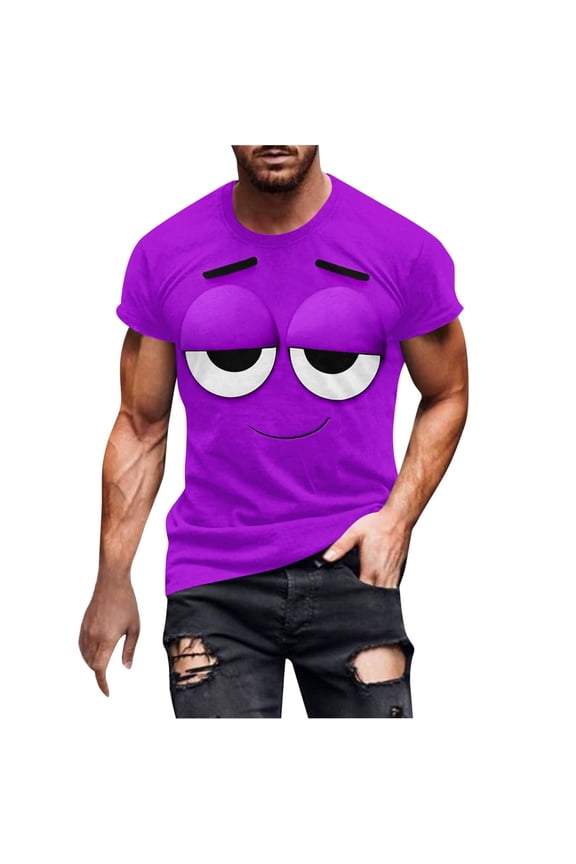 Men's Funny Smile Face Graphic T-Shirt, Novelty Cartoon Short Sleeve Crew Neck Casual Summer Top, M-4XL