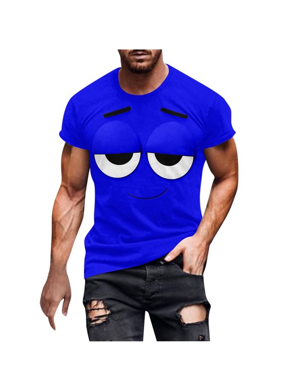 Men's Funny Smile Face Graphic T-Shirt, Novelty Cartoon Short Sleeve Crew Neck Casual Summer Top, M-4XL