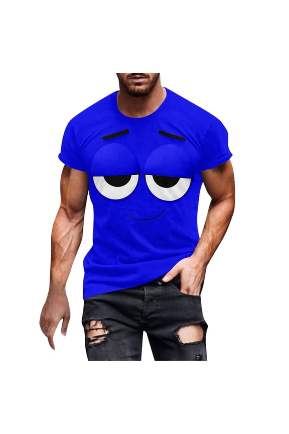 Men's Funny Smile Face Graphic T-Shirt, Novelty Cartoon Short Sleeve Crew Neck Casual Summer Top, M-4XL