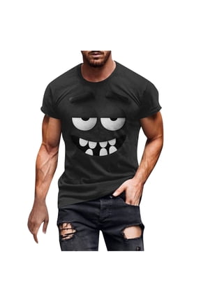 Men's Funny Smile Face Graphic T-Shirt, Novelty Cartoon Short Sleeve Crew Neck Casual Summer Top, S-4XL