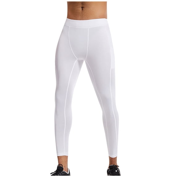 Fewfanhot Men's High Waist Compression Leggings, Stretchy Full Length Workout Pants Quick-Dry Running Basic Tights, Size S-3XL