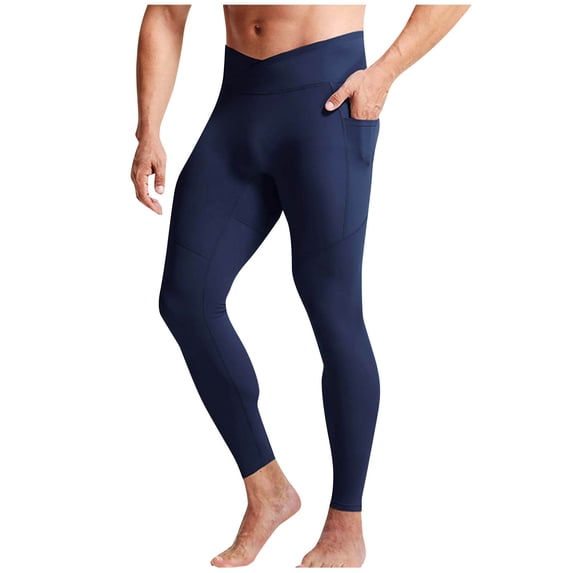 Fewfanhot Men's High Waist Compression Leggings, Stretchy Full Length Workout Pants with Side Pockets,Running Tights for for Gym, Running & Casual Wear, M-3XL (Multicolor)