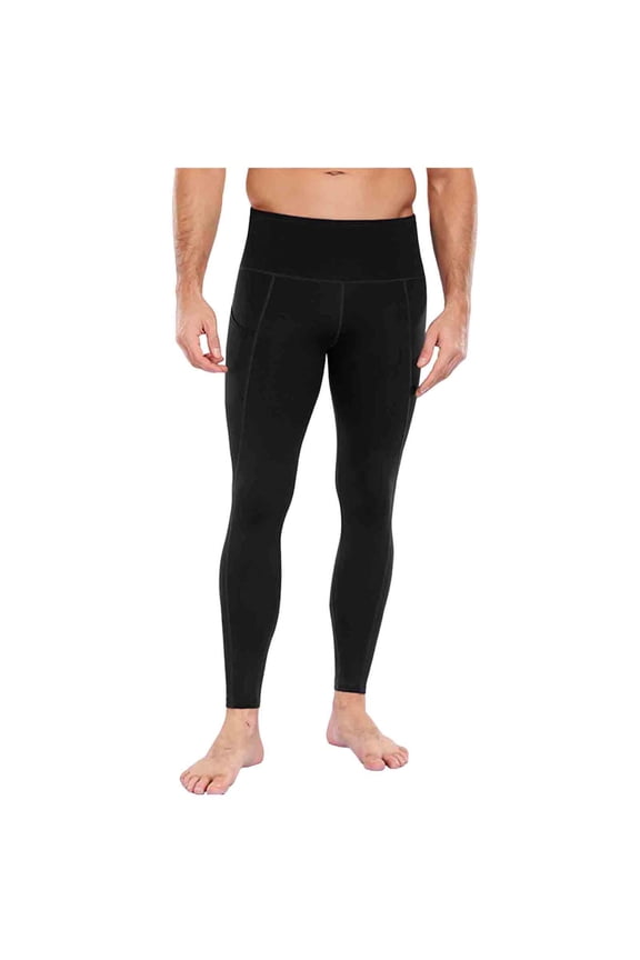 Men's High Waist Compression Leggings, Stretchy Full Length Workout Pants with Side Pockets,Running Tights for for Gym, Running & Casual Wear, M-3XL (Multicolor)