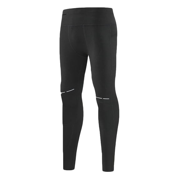 Fewfanhot Men's High Waist Compression Running Leggings with Drawstring, Stretchy Full Length Athletic Tights with Reflective Details for Gym, Workout & Sports