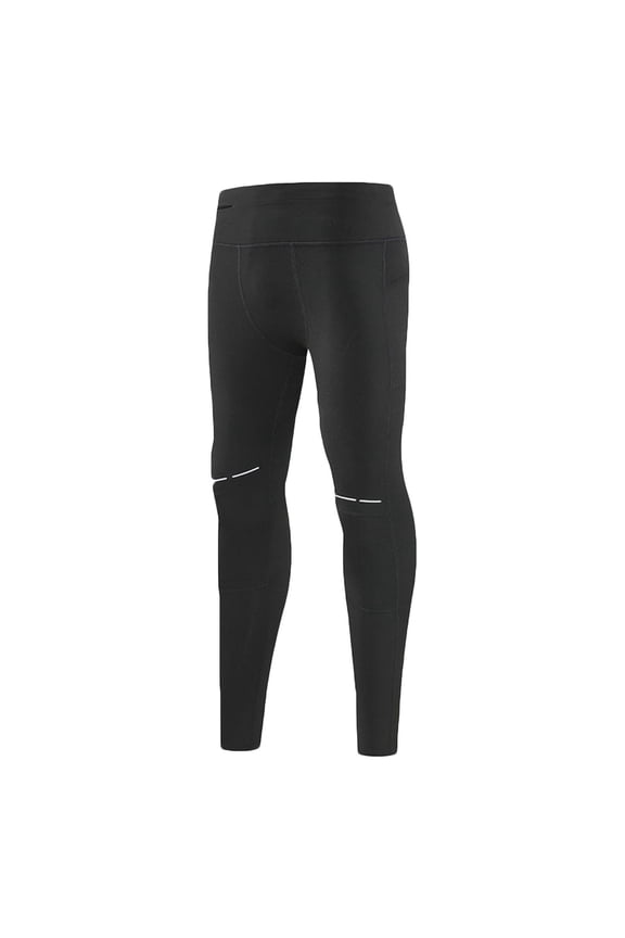 Men's High Waist Compression Running Leggings with Drawstring, Stretchy Full Length Athletic Tights with Reflective Details for Gym, Workout & Sports