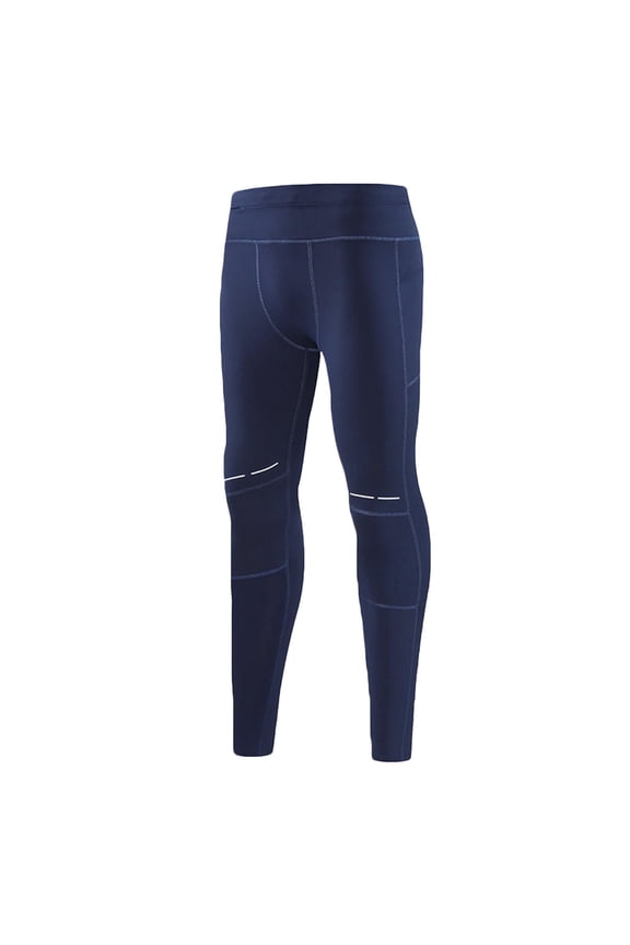 Men's High Waist Compression Running Leggings with Drawstring, Stretchy Full Length Athletic Tights with Reflective Details for Gym, Workout & Sports