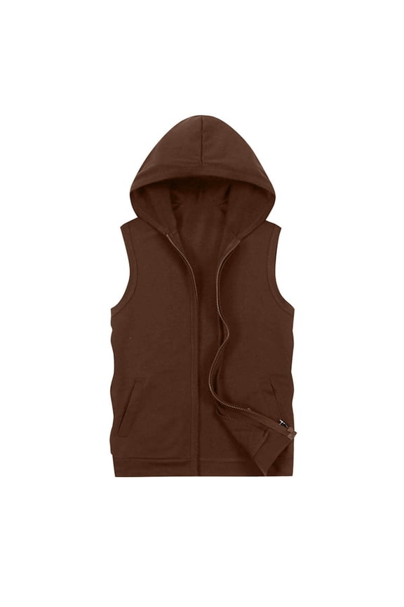 Men's Hooded Sleeveless Vest Full Zip Front with Pockets Solid Color Lightweight Outer Layer for Casual Wear, Outdoor Activities and Travel