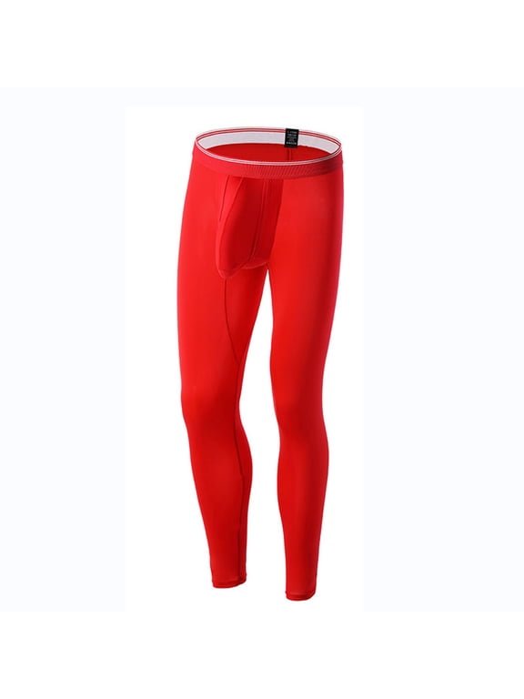 Fewfanhot Men's Ice Silk Blend Thermal Pants Long Johns with Mid Waist Design for Comfortable Wear Exercise and Daily Activities