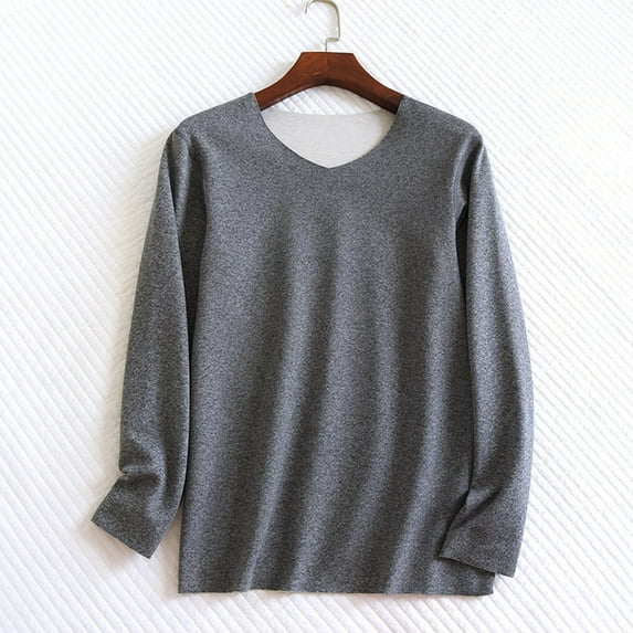 Fewfanhot Men's Long Sleeve Thermal Top V-Neck Pullover Elastic Base Layer for Comfor Sleepwear and Daily Wear Cold Weather
