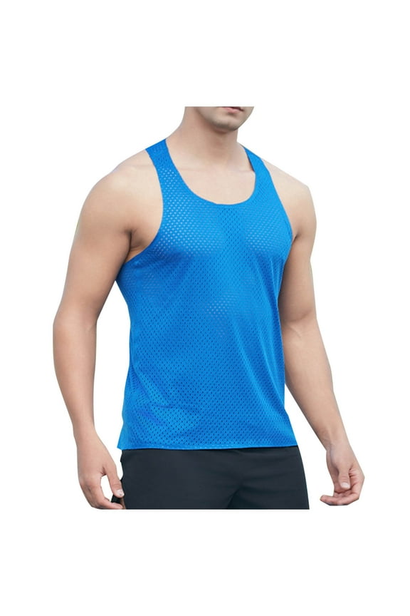Men's Mesh Racerback Tank Top, Quick Dry Sleeveless Shirt Basic Solid Breathable Workout Wear for Running Gym and High Intensity Training