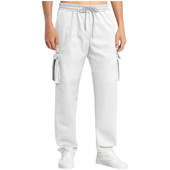 Fewfanhot Men's Pants Cargo Pants Drawstring Casual Hiking Pants Joggers Athletic Trousers Loose Straight Sweatpants for Men